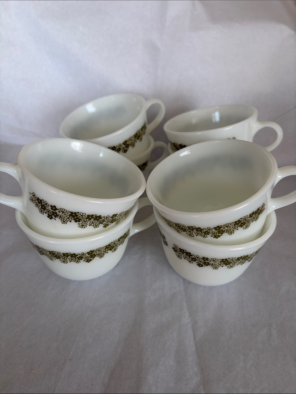 8 Vintage Pyrex White Milk Glass Cups Crazy Daisy/Spring Blossom